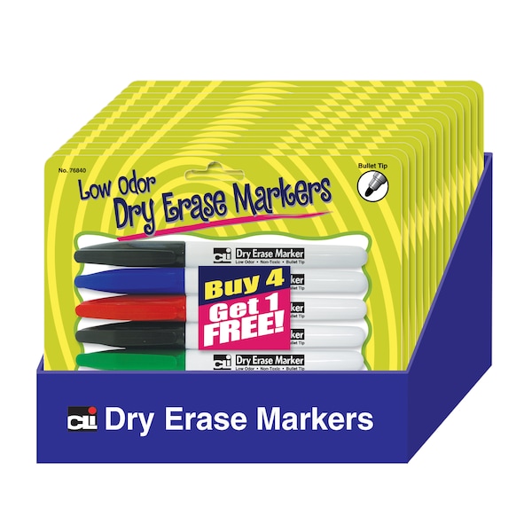 Charles Leonard Pocket Dry Erase Markers, Low Odor, Assorted Colors, PK60 76840ST - main